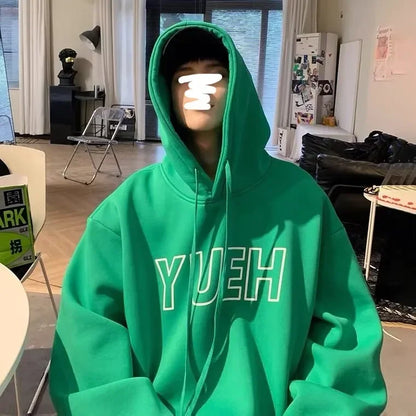 Fleece Hoodie Men Streetwear Y2K New Casual Loose Hoodies Harajuku Letter Print Sweatshirt Korean Fashion Unisex Hoodie Coat Men