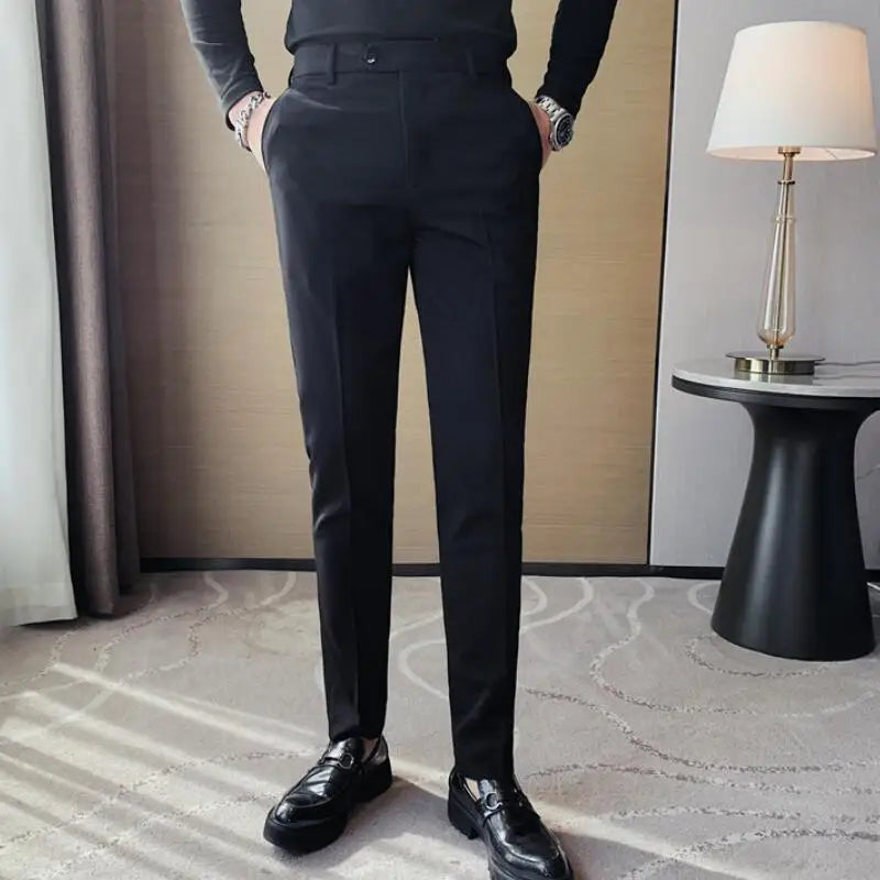 saferido Men Suit Pants Suit Pants Spring Fashion Casual Slim Business Suit Pants Wedding Party Men's Clothing Nine-point Trousers