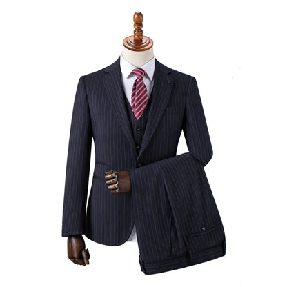 saferido  Premium Suit British Striped for Men's Business Formal Dress, Wedding, and Groom, Slim-fit Coat Vest & Pants