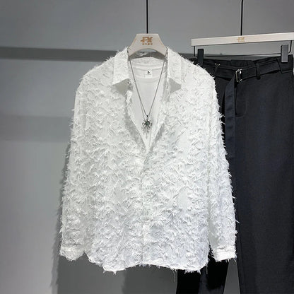 Mens Shirts Fashion Casual Baggy Spring Raw Edge Solid Color Teenagers Streetwear Korean Style Advanced Handsome Popular Daily