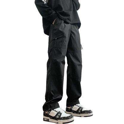 saferido Fashion Korean Side Zipper Casual Wide Leg Pants Khaki/Black Men Spring Autumn Streetwear Loose Straight Pant Mens Trousers