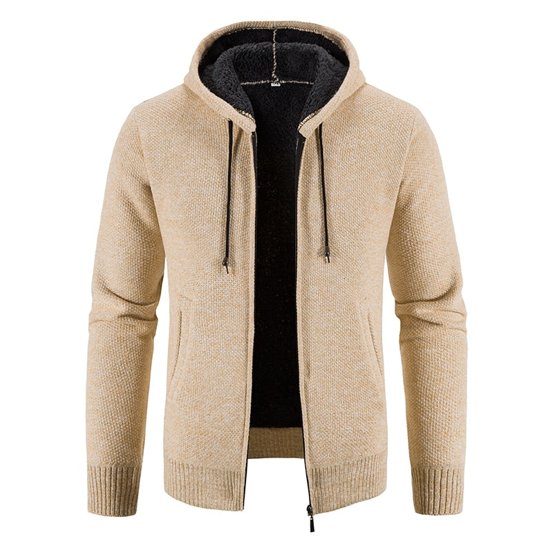 Winter Thick Cardigan Mens Sweater Zipper Hooded Fashion Warm Slim Fit Knitted Sweater Male Fleece Hoodies Coats Men M-4Xl