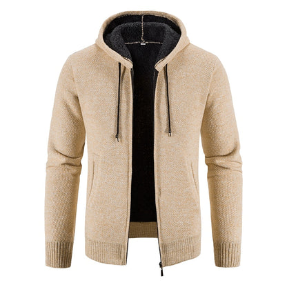 Winter Thick Cardigan Mens Sweater Zipper Hooded Fashion Warm Slim Fit Knitted Sweater Male Fleece Hoodies Coats Men M-4Xl