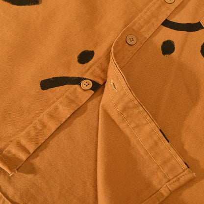 White Smiley Print Shirts for Men Long Sleeve Casual Shirt Pure Cotton Dress Shirt 40 Sticks