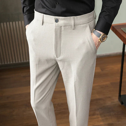 saferido British Style Men Spring High Quality Casual Waffle Business Suit Pants/Male Slim Fit Fashion Formal  Dress Trousers 28-38