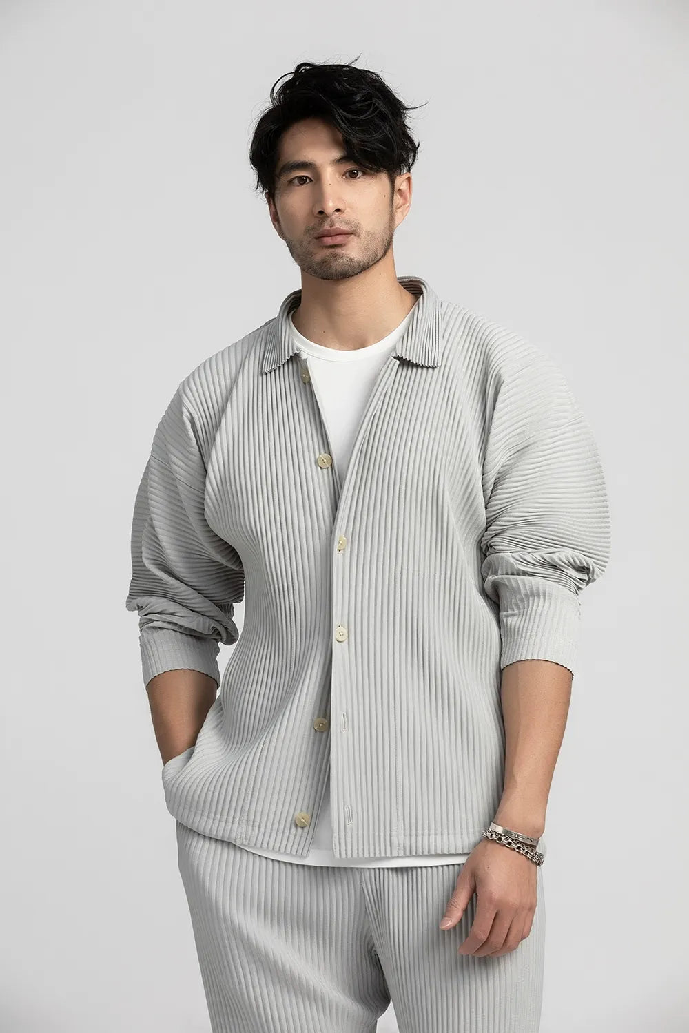 Lapel Shirt Black Pleated Long Sleeve T Shirt For Men Casual Coat Japanese Streetwear Men Cardigan Button Up Shirt