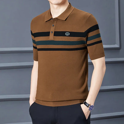 saferido Fashion City Spring Men's POLO T-shirt Silk Velvet T-shirt Half Sleeve Padded Lapel Short Sleeve Short-Sleeved Polo Shirt
