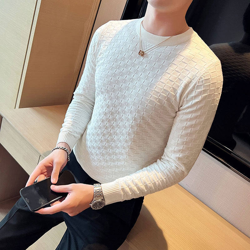 Brand Clothing Men Autumn And Winter High Quality Knitting Sweater Male Slim Fit Plaid Pullover Tight Sweater With o-Neck