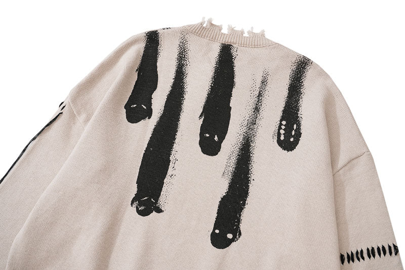 Hip Hop Knitted Sweaters Men Harajuku Vintage Hole Ghost Graphic Jumpers Streetwear Punk Casual Oversized O-Neck Pullover Unisex