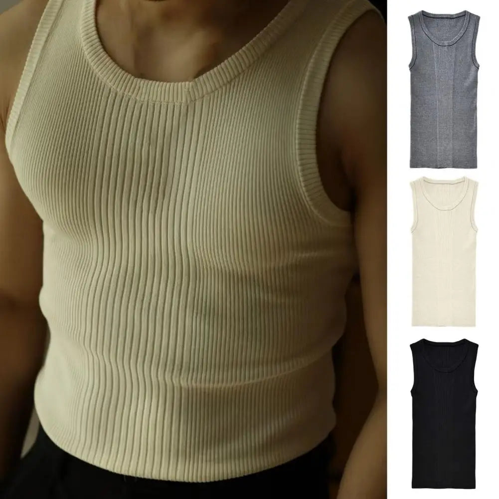 Men Summer Vest Ribbed Tank Top Men's Ribbed Knitted Summer Vest Slim Fit Sleeveless Tank Tops for Casual Activewear Fitness Gym