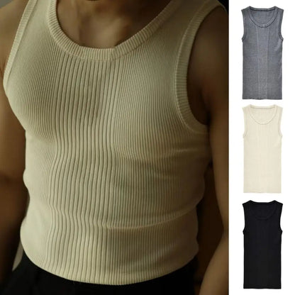Men Summer Vest Ribbed Tank Top Men's Ribbed Knitted Summer Vest Slim Fit Sleeveless Tank Tops for Casual Activewear Fitness Gym