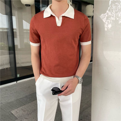 Summer Lapel Breathable Short Sleeve Temperament Men's Clothing Slim Korean Version Solid Color Trend Knitted POLO Shirt