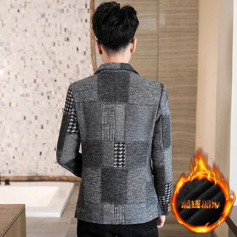 Winter New Men Suit Blazers Jackets Thickened Version Plaid Casual Suits Jackets Coats Business Formal Wear Men Slim Fit Blazers