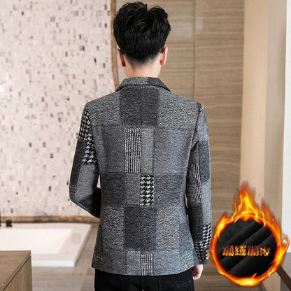 Winter New Men Suit Blazers Jackets Thickened Version Plaid Casual Suits Jackets Coats Business Formal Wear Men Slim Fit Blazers