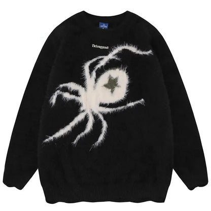 Star Spider Sweater Goth Punk Harajuku Hip Hop Streetwear Sweaters Men Fall Winter Oversized Knitted Jumper Pullover Black