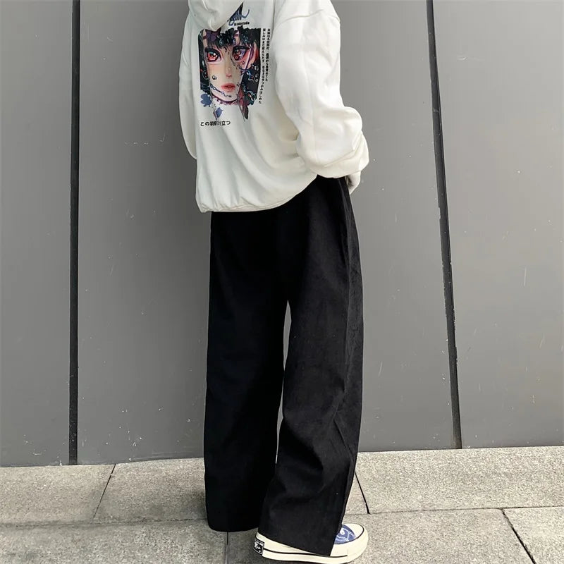 saferido Baggy Men Wide Leg Pants Korean Spring Autumn Solid Color Straight Overalls Casual Trousers Man Bottoms Y2k Clothes