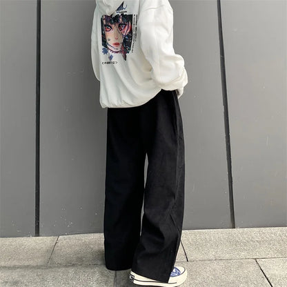 saferido Baggy Men Wide Leg Pants Korean Spring Autumn Solid Color Straight Overalls Casual Trousers Man Bottoms Y2k Clothes
