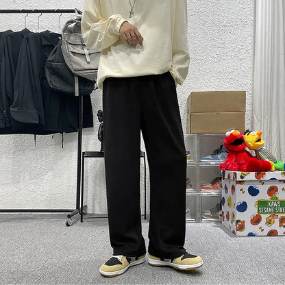 saferido Loose Sweatpants Men High Street Wide Leg Pants Spring Autumn Fashion Hong Kong Style Solid Straight Tube Trousers Male Clothes