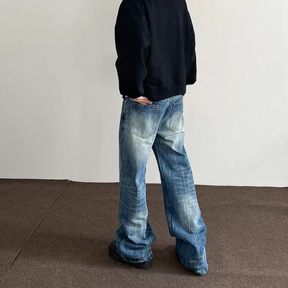 Mens Jeans Baggy Y2k Streetwear Blue Trousers Loose Straight Leg Vintage Distressed Casual Fashion Street Wide Leg Denim Pants