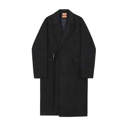 saferido Men's And Mixtures Coat Autumn Winter Mid Long Thickened Korean Trend Loose Overcoat Male New Bandage Waist