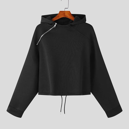 Tops Korean Style New Men High-waisted Drawcord Hooded Casual Streetwear Solid All-match Zippered Sweatshirts S-5XL