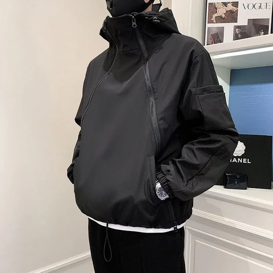 Autumn Spring Coat QWEEK Hip Hop Harajuku Women and Men Jacket Streetwear Safari Style Oversized Hooded Gothic Clothes Techwear