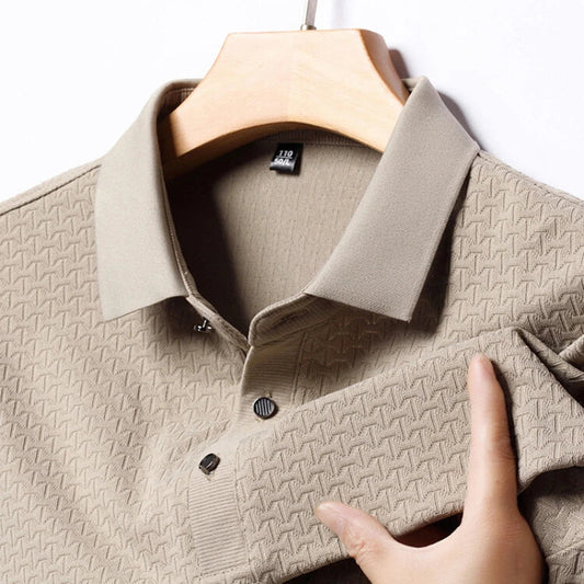 saferido Solid Color Polo Shirt Men, Retro Lapels Long Sleeve T-shirt, 2024 Spring Men's Top, Business Casual Men's Clothing M-4XL