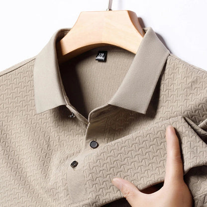 saferido Solid Color Polo Shirt Men, Retro Lapels Long Sleeve T-shirt, 2024 Spring Men's Top, Business Casual Men's Clothing M-4XL