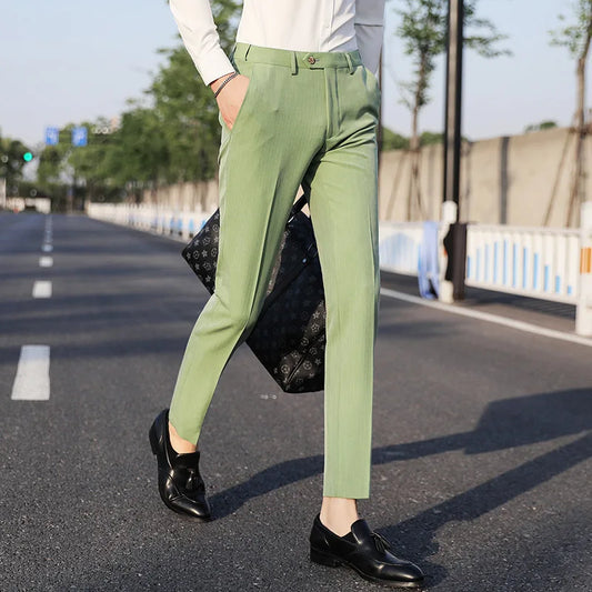 saferido Men Spring Summer Business Formal Pants Solid Casual Korean Slim Fit Suit Pants Mens Wedding Social Trousers Plus Size 38
