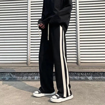 saferido New Spring and Summer Fashion Hong Kong Style Split Wide Leg Casual Loose Fashion Brand Sports Straight Sleeve Men's Pants