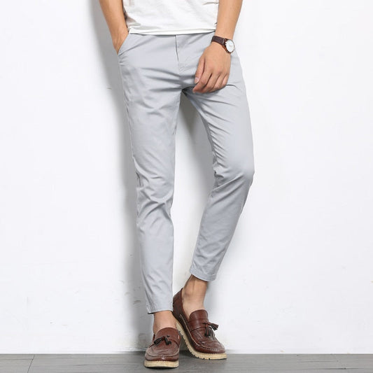 BROWON Autumn Men Fashions Solid Color Casual Pants Men Straight Slight Elastic Ankle-Length High Quality Formal Trousers Men