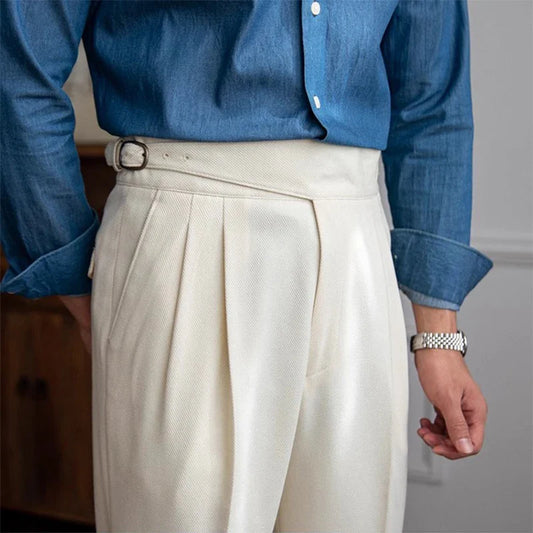 saferido New Casual Solid Color Suit Trousers Men Spring Trendy Belt High Waist Pants Male Business Office Fashion Pleated Straight Pants