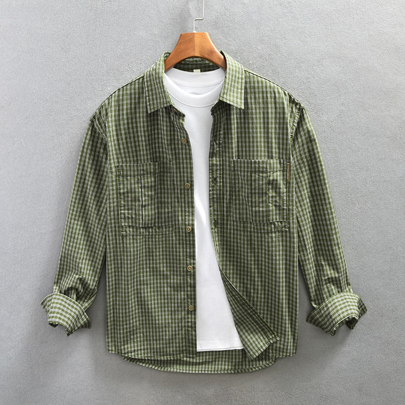 Plaid Shirts for Men Long Sleeve Casual Shirt Pure Cotton Dress Shirt 40 Sticks