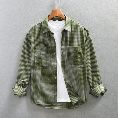 Plaid Shirts for Men Long Sleeve Casual Shirt Pure Cotton Dress Shirt 40 Sticks