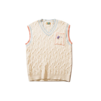 saferido Japanese Harajuku Knitted Vest Men Solid Color Matching V-neck Pullover Causal Loose Sleeveless Couple Sweaters Fashion New