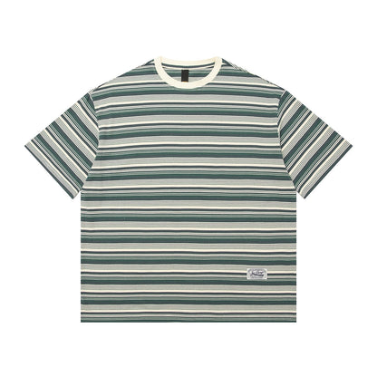 Color Match Striped 100% Cotton Short Sleeve Summer Tshirts for Men Round Neck Retro Patchwork Oversized Tees Casual Tank Tops