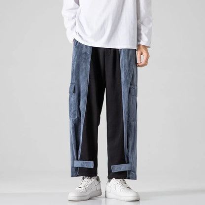 saferido Corduroy Casual Pants for Men's Loose Sports Stitching Pocket Overalls All-match Hip-hop Street Trendy Trousers Spring Autumn