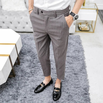 saferido Spring Formal Men's Suit Pants Fashion Casual Slim Business Dress Pants Male Wedding Party Work stripe Trousers Size 28-36