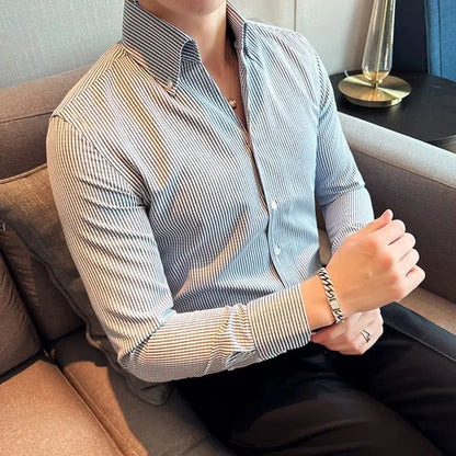 saferido  New Style Men Spring High Quality Long Sleeve Shirts/Male Lapel Office Business Dress Shirts Homme Camisas Plus Size S-3XL