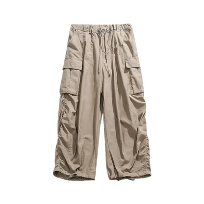 New Summer Japanese Mens Set Harajuku Mid Sleeved Trendy Shirt+ Wide-leg Cargo Pants 2-pcs Thin Casual College Male Suit