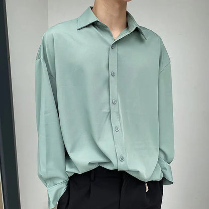 Turn-down Collar Simplicity Button Long Sleeve Solid Loose Business Casual Office Lady Man Formal Spring Summer Men's Clothing