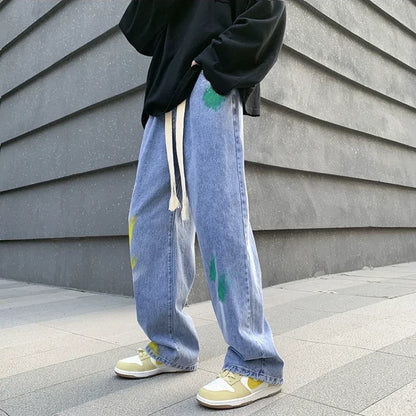 saferido Men's Jeans Painted Y2k Streetwear Trousers Harajuku Man Cowboy Pants Straight Tie Dye Hip Hop Y2k Vintage Stacked Cotton