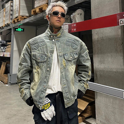 saferido New American High Street Tide Biker Denim Coat Armor Filling Men and Women with The Same Couple Models Trend Design Sense Jacket