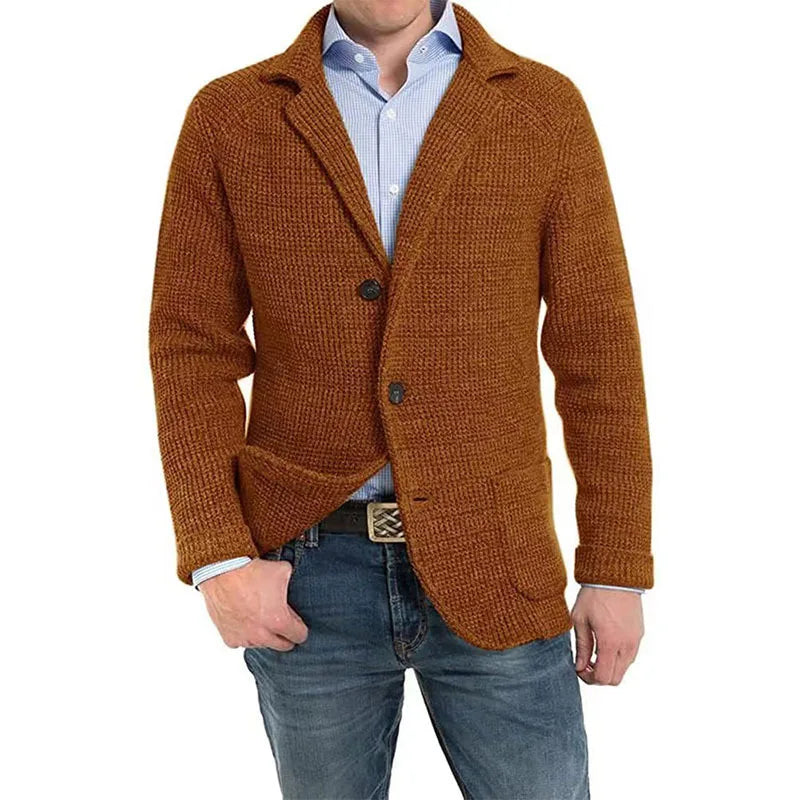 British Style Mens Clothing Knit Cardigan Autumn Winter Fashion Single Breasted Black Stand Collar Knit Sweater Coats Men