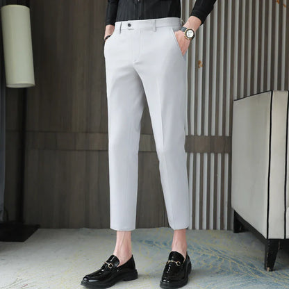 saferido New High-quality British Style Business Casual Slim Suit Trousers Men's Small Feet Nine-point Pants Solid Color All-match 29-36