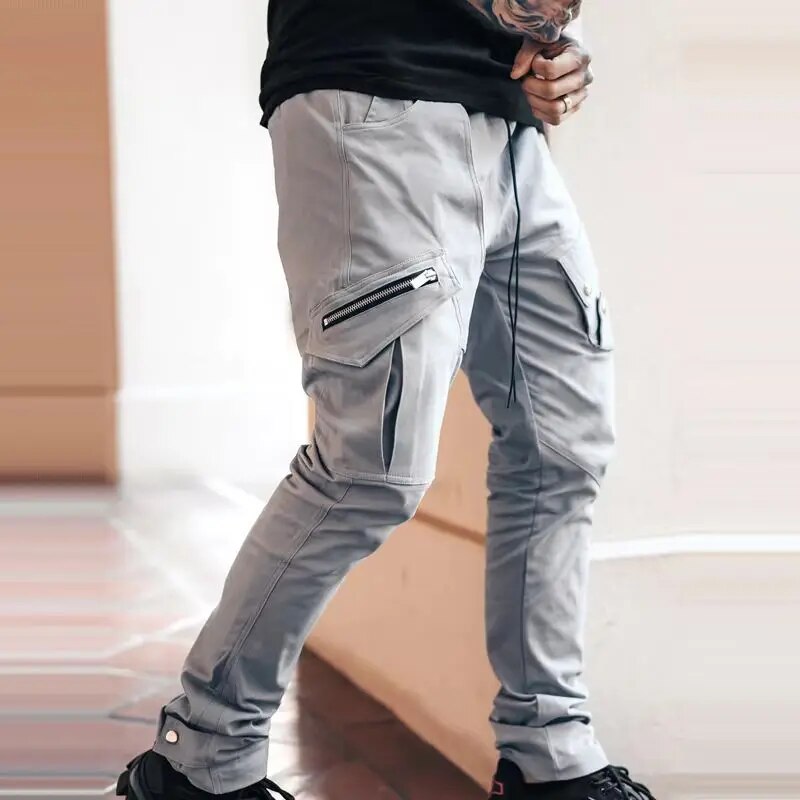 Europe And America New Fashion Men's Casual Loose Large Size Straight Woven Trousers Multi-pocket Sports Cargo Pants