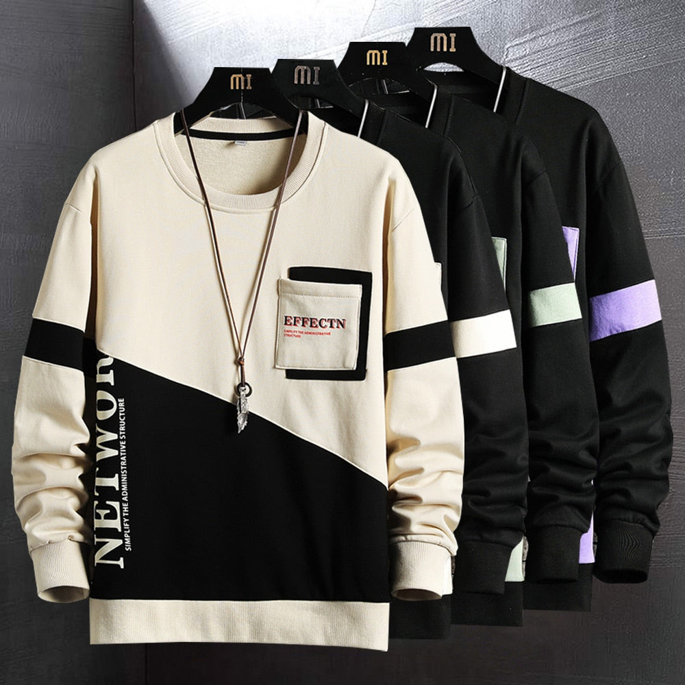 Harajuku Sweatshirt Men Fashion Clothing Streetwear Hip Hop Patchwork Sweatshirts Casual Clothes For Men Brand