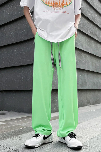 saferido Casual Ice Silk Mopping Pants Mens Four Seasons Fashion Sports Trousers Thin Solid Color Loose Straight Wide Leg Pants Oversize