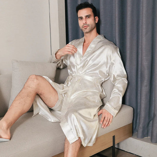 saferido Pajama men's spring and autumn silk thin style oversized pajamas long sleeved bathrobes ice silk bathrobes home clothing summer