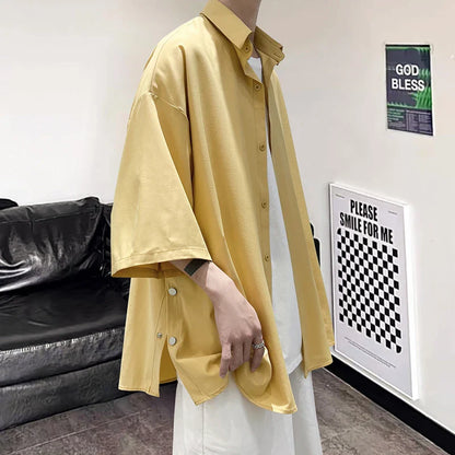 saferido Summer Short Sleeved Shirt Men Fashion Social Mens Dress Shirt Korean Loose Casual Ice Silk Shirt Mens Oversized White Shirts